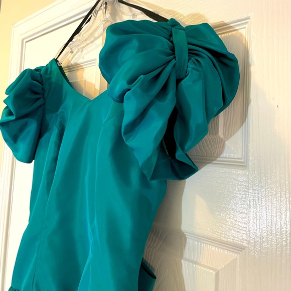 1980s ILGWU forest green bridesmaid prom evening gown vintage ball gown puff fun - Picture 2 of 15